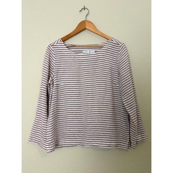 Sigrid Olsen Tops - Singrid Olsen 100% Linen White and Red Stripe Longsleeve Minimalist Chic Blouse